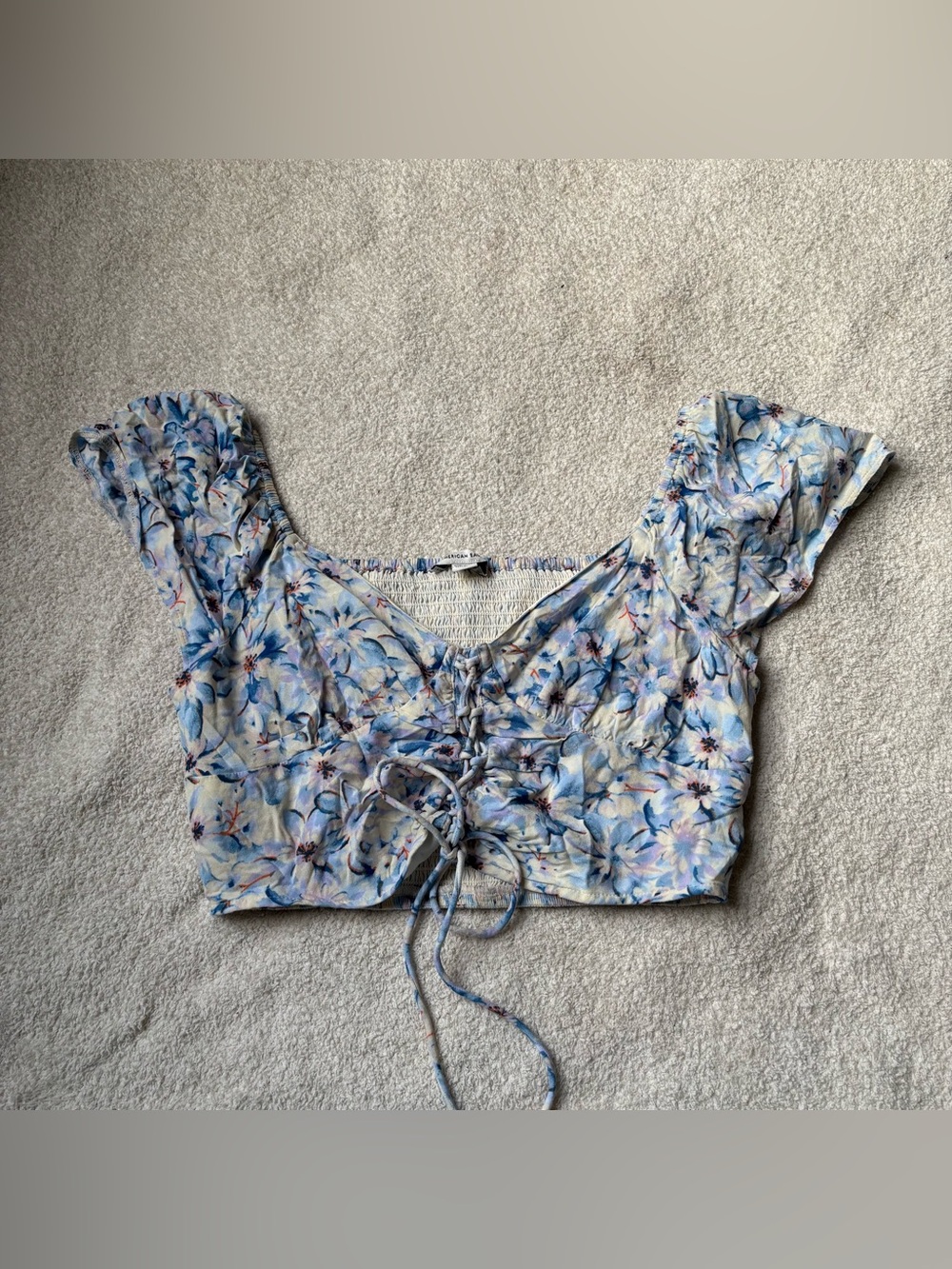 American Eagle Outfitters Blue Floral Lace-Up Crop Top